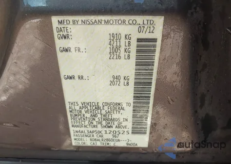 2013 Nissan Altima 2.5 S z USA, uszkodzony, nr VIN 1N4AL3AP5DC120525